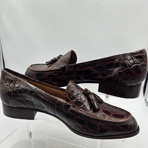 VTG Sesto Meucci Italy Women's 9N Slip On Alligator Crocodile Red Brown Loafer